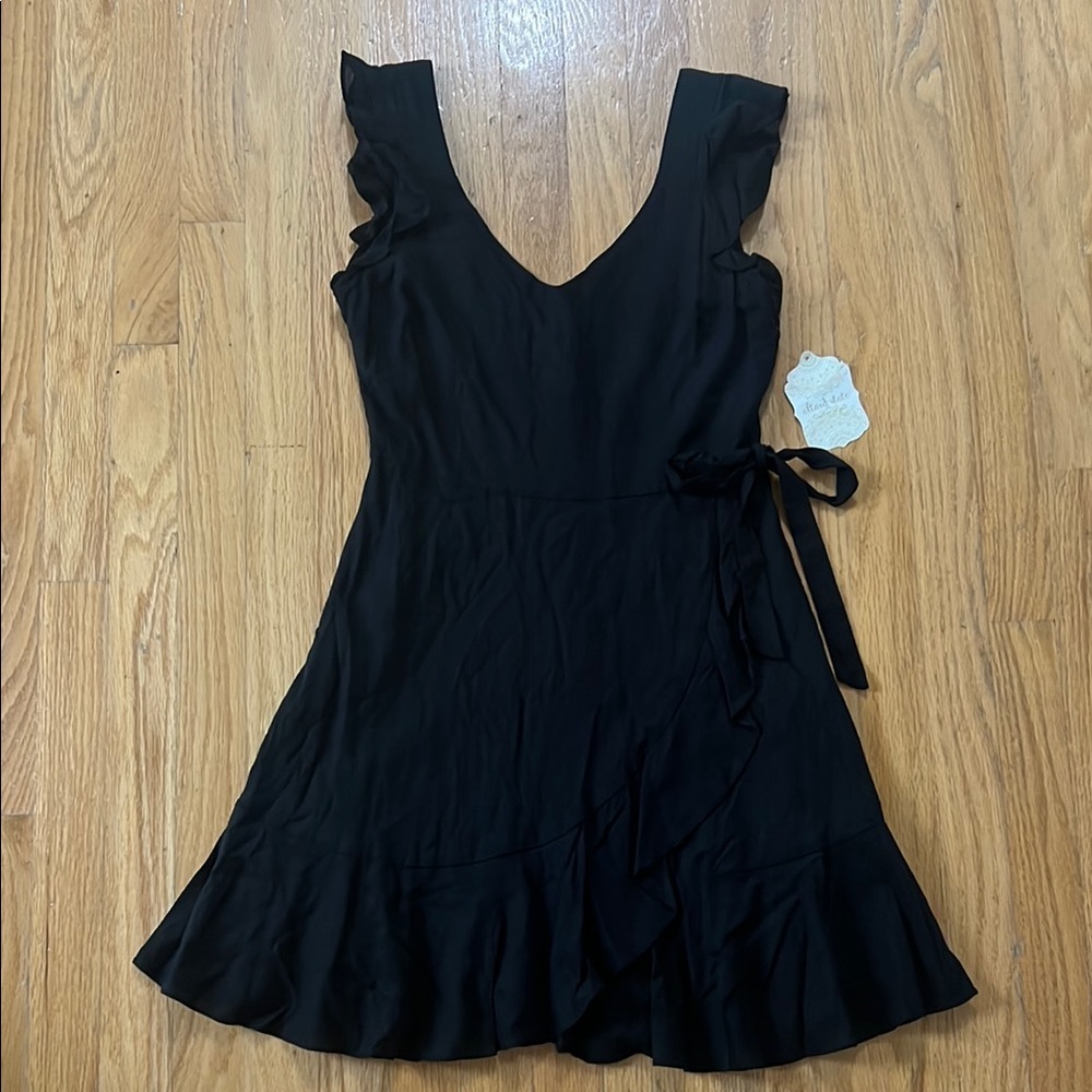 NWT Altar’d State Black Linen Ruflle Wrap Tank Lined Dress Size Small New